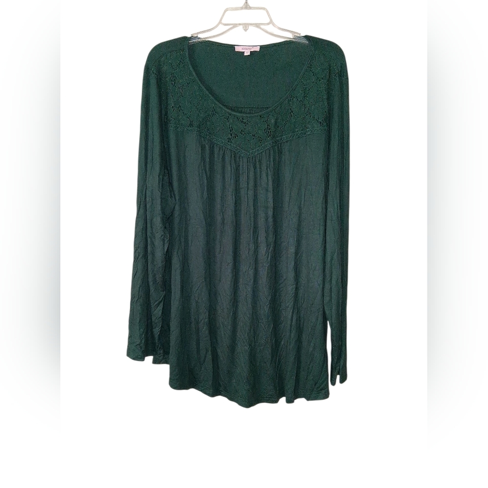 Elegant Green Lace Detail Women's  Long Sleeve Casual Top